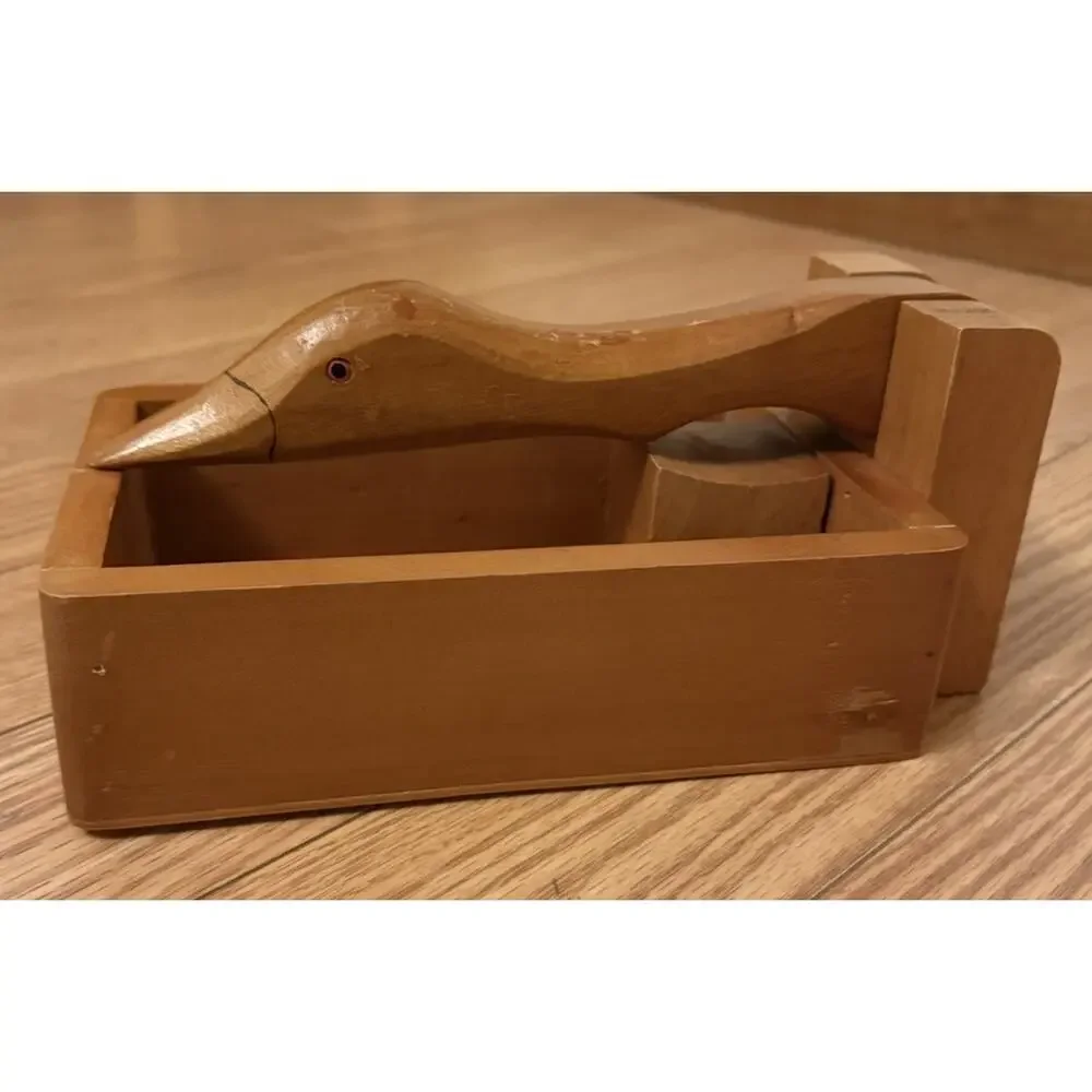Vintage Wooden Duck Nut Cracker Napkin Holder Wood Box Cabin Decor 3915/68
